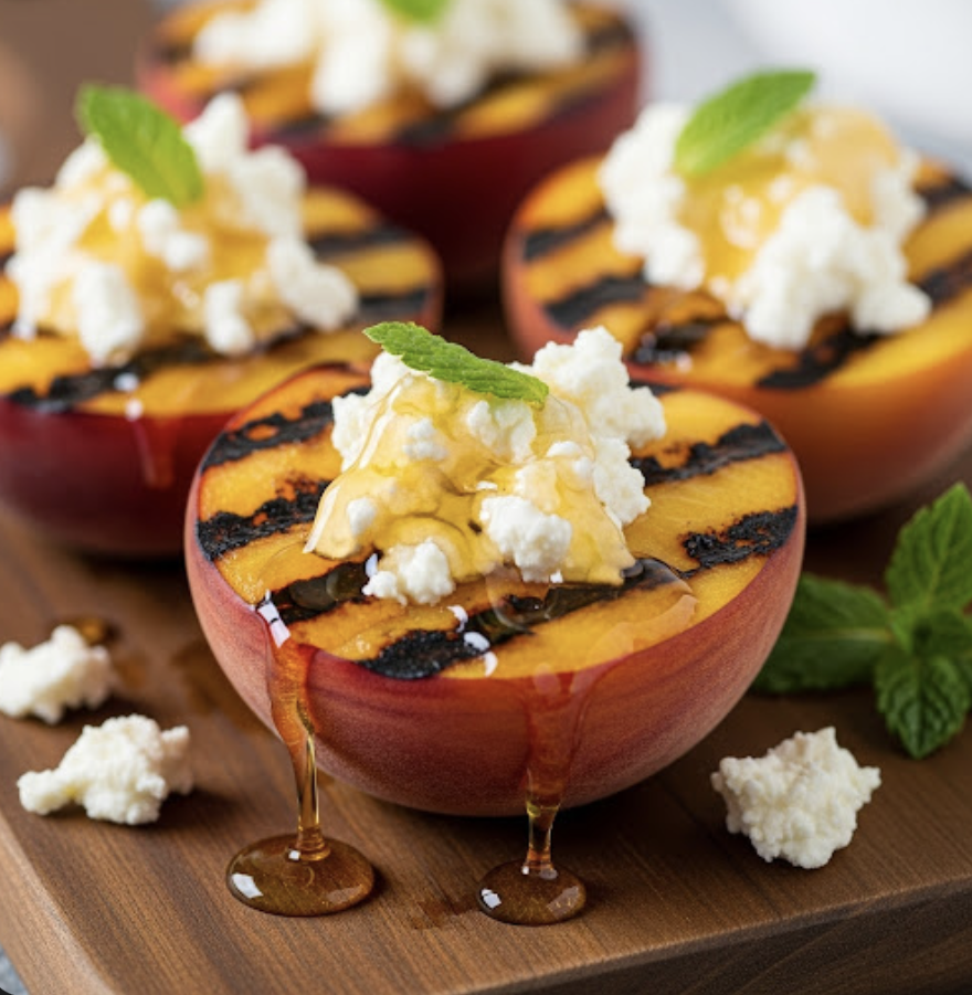 Gegrillte Pfirsiche mit Ziegenkäse & Honig