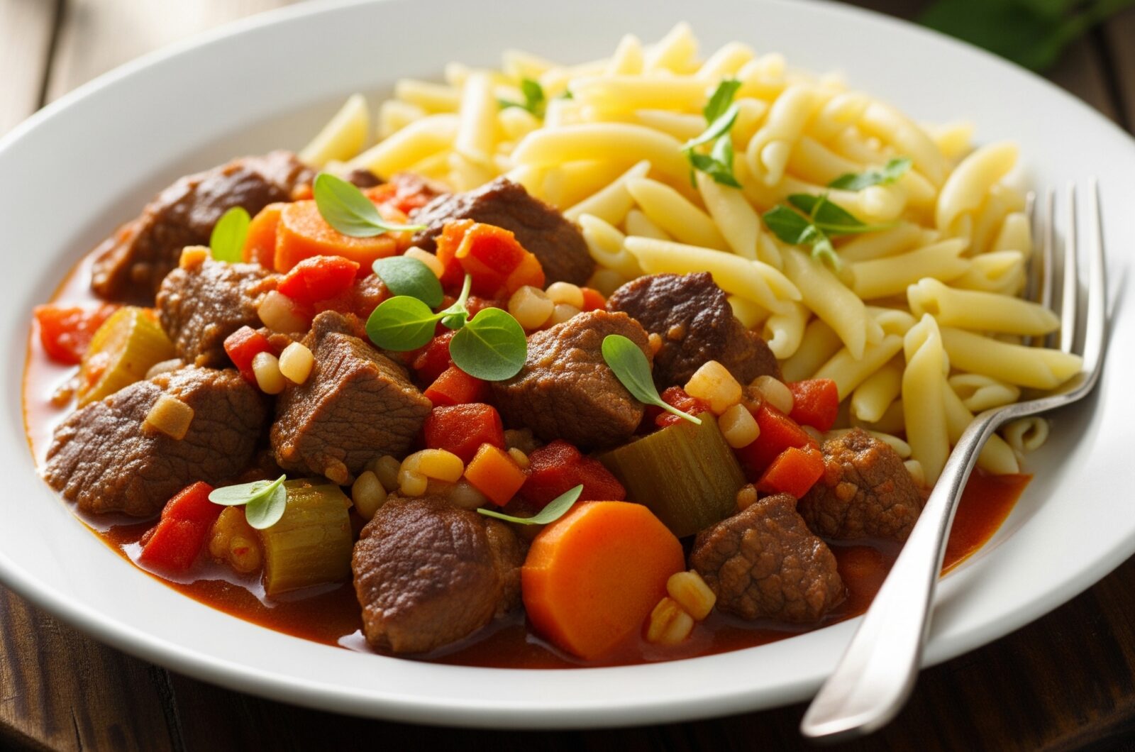 Fettarmes, gesundes Gulasch mit Nudeln: Herzhaft, leicht und voller Geschmack!