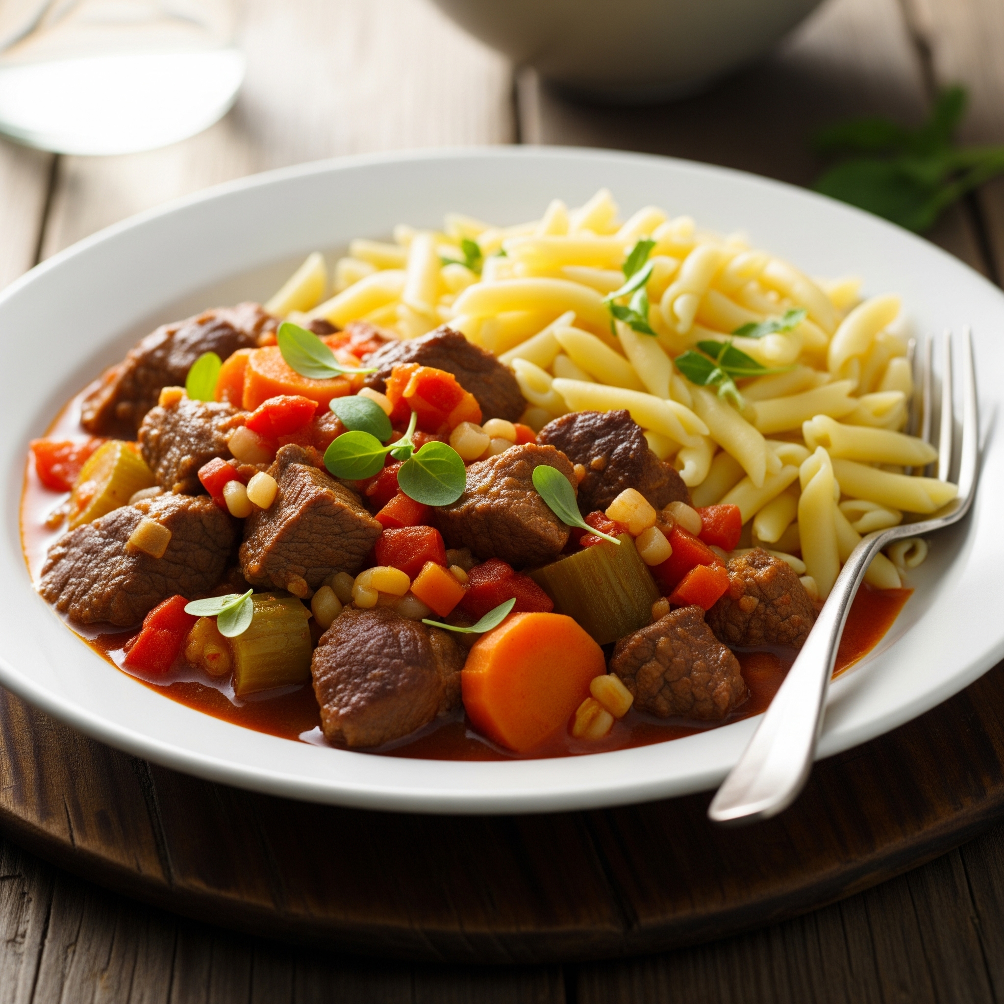 Gesundes Gulasch mit Nudeln