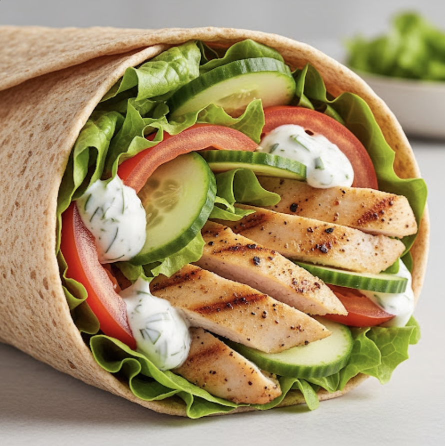 Vollkorn-Wrap mit Hähnchen und Joghurt-Kräuter Soße