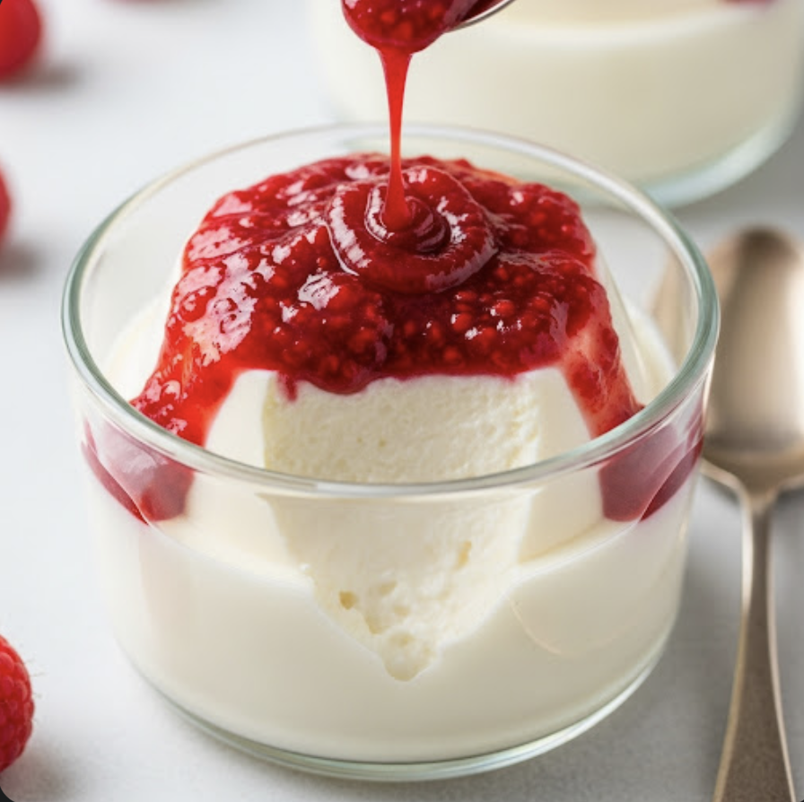 Zuckerfreies Joghurt-Panna-Cotta mit Himbeersoße
